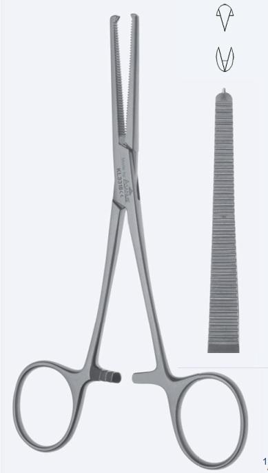 Зажими, "Rochester-Ochsner", "Daily Line", прямі, зубчасті, зубці 2 х 1, з кремальєрою, довжина 140 мм, 5 1/2". Бренд - Asanus Medizintechnik Gmb, Німеччина